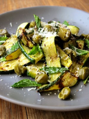 Charred Courgette Ribbons with Capers & Mint